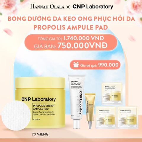  A197_DEAL38: SET BÔNG DƯỠNG DA KEO ONG PHỤC HỒI DA CNP PROPOLIS AMPULE PAD 70 + 30 MIẾNG 