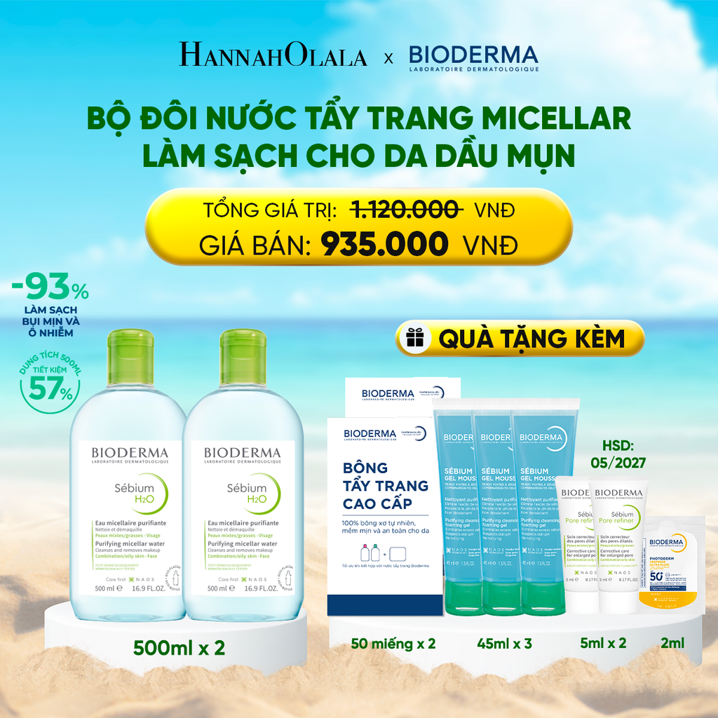  BỘ ĐÔI NƯỚC TẨY TRANG CÔNG NGHỆ MICELLAR LÀM SẠCH CHO DA DẦU,MỤN 