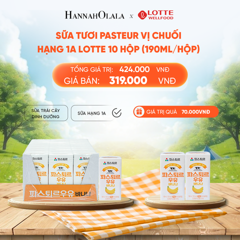  DEAL 5: SỮA TƯƠI PASTEUR VỊ CHUỐI HẠNG 1A LOTTE 10 HỘP (190ml/hộp) TẶNG 2 HỘP SỮA VỊ DÂU 