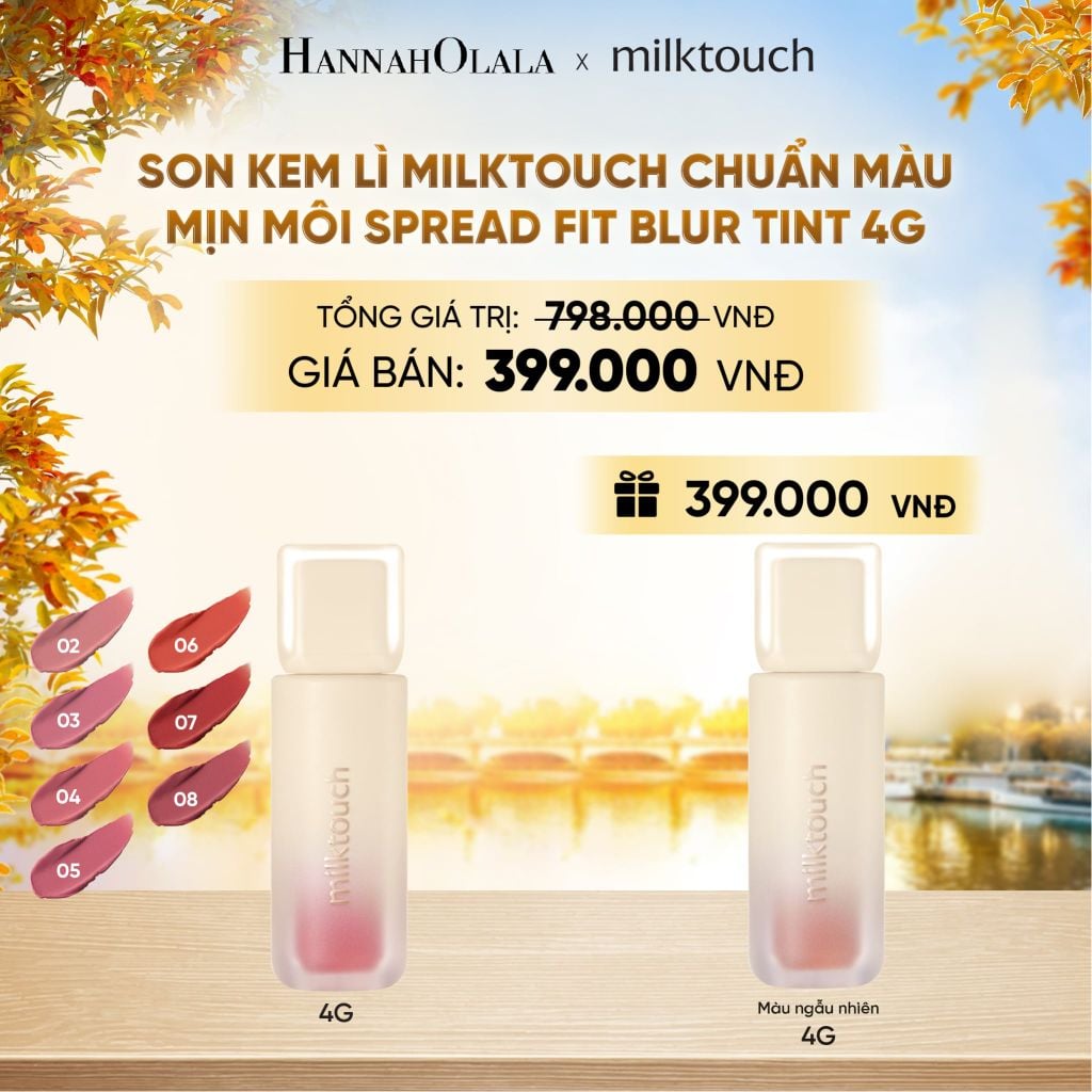  SON KEM LÌ MILKTOUCH MỊN MÔI SPREAD FIT BLUR TINT 4G (TẶNG 1 SON KEM LÌ MÀU NGẪU NHIÊN) - DEAL 1 - E1812 