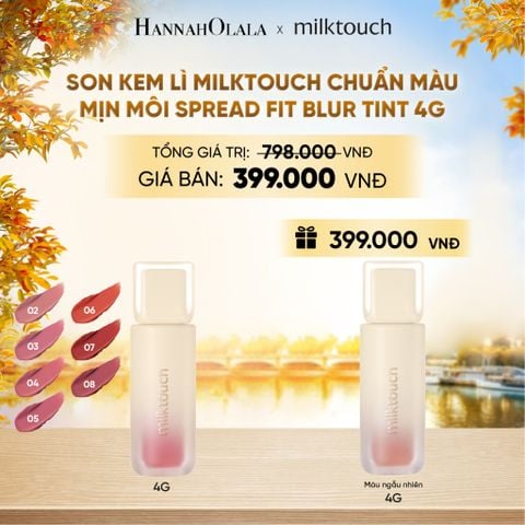  SON KEM LÌ MILKTOUCH MỊN MÔI SPREAD FIT BLUR TINT 4G (TẶNG 1 SON KEM LÌ MÀU NGẪU NHIÊN) - DEAL 1 - E1812 