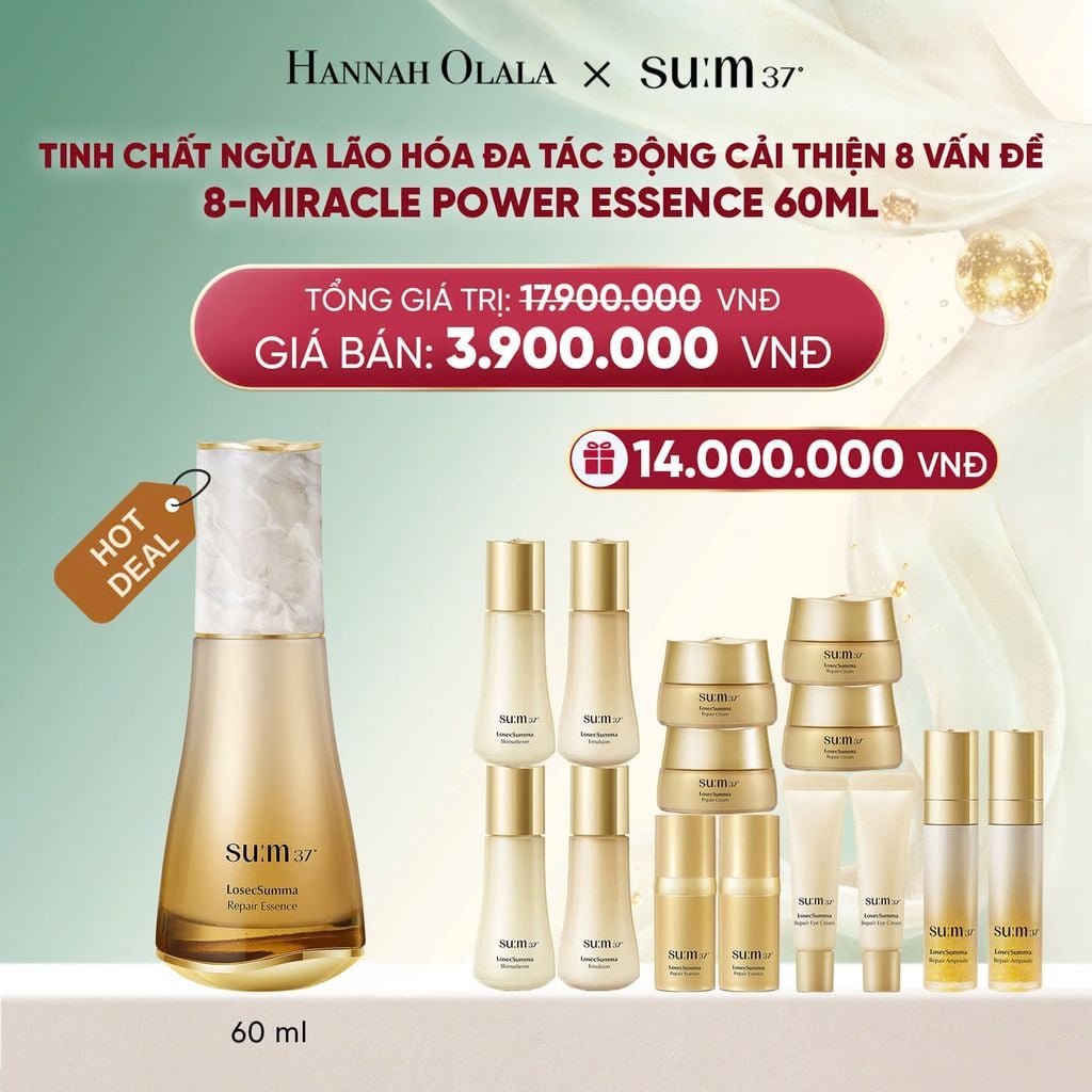  DEAL 32: HOT DEAL - TINH CHẤT NGỪA LÃO HÓA ĐA TÁC ĐỘNG CẢI THIỆN 8 VẤN ĐỀ SU:M37 8-MIRACLE POWER ESSENCE 60ML 