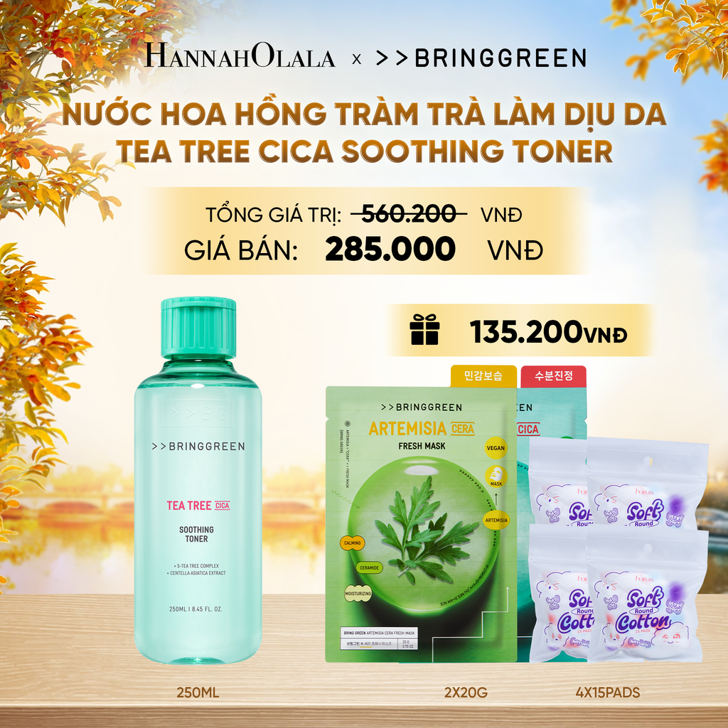  NƯỚC HOA HỒNG TRÀM TRÀ BRING GREEN TEA TREE CICA SOOTHING TONER 250ML - E527 