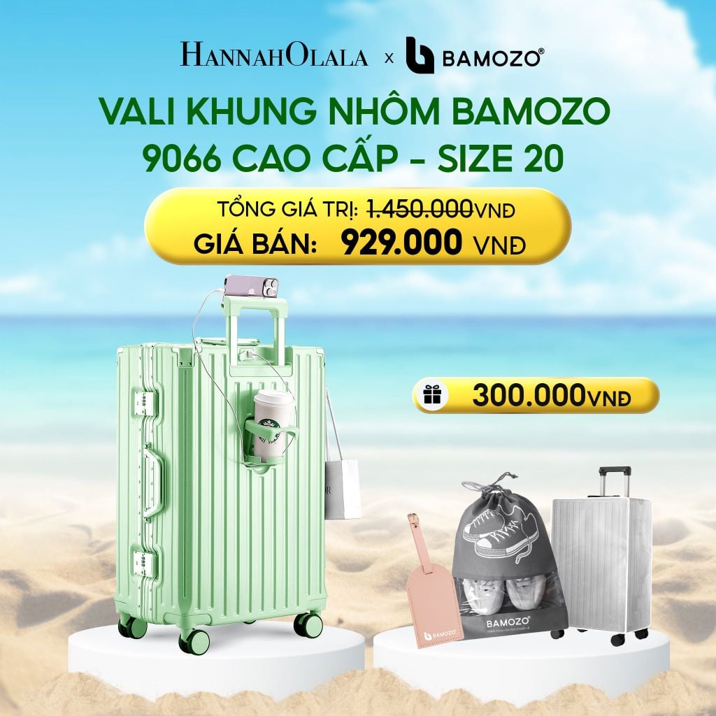  DEAL 2: VALI BAMOZO KHUNG NHÔM 9066 BẢN CAO CẤP (TẶNG BỌC VALI CC TRONG SUỐT + THẺ TAG DA CHỐNG THẤT LẠC + TÚI ĐỰNG GIÀY XÁM 