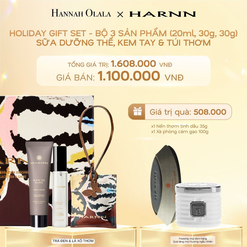  DEAL 8: HOLIDAY SET HARNN SOULFUL DISCOVERY - BỘ 3 SẢN PHẨM SỮA DƯỠNG THỂ, KEM TAY & TÚI THƠM (20ml, 30g, 30g) 