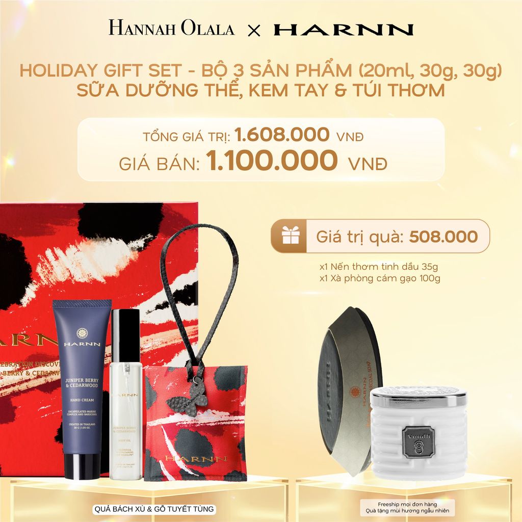  DEAL 8: HOLIDAY SET HARNN SOULFUL DISCOVERY - BỘ 3 SẢN PHẨM SỮA DƯỠNG THỂ, KEM TAY & TÚI THƠM (20ml, 30g, 30g) 