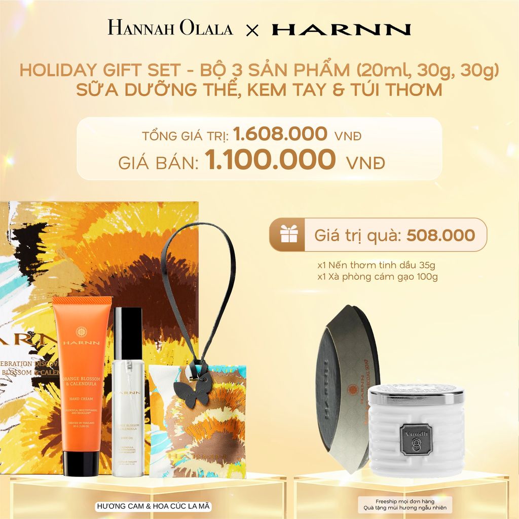  DEAL 8: HOLIDAY SET HARNN SOULFUL DISCOVERY - BỘ 3 SẢN PHẨM SỮA DƯỠNG THỂ, KEM TAY & TÚI THƠM (20ml, 30g, 30g) 