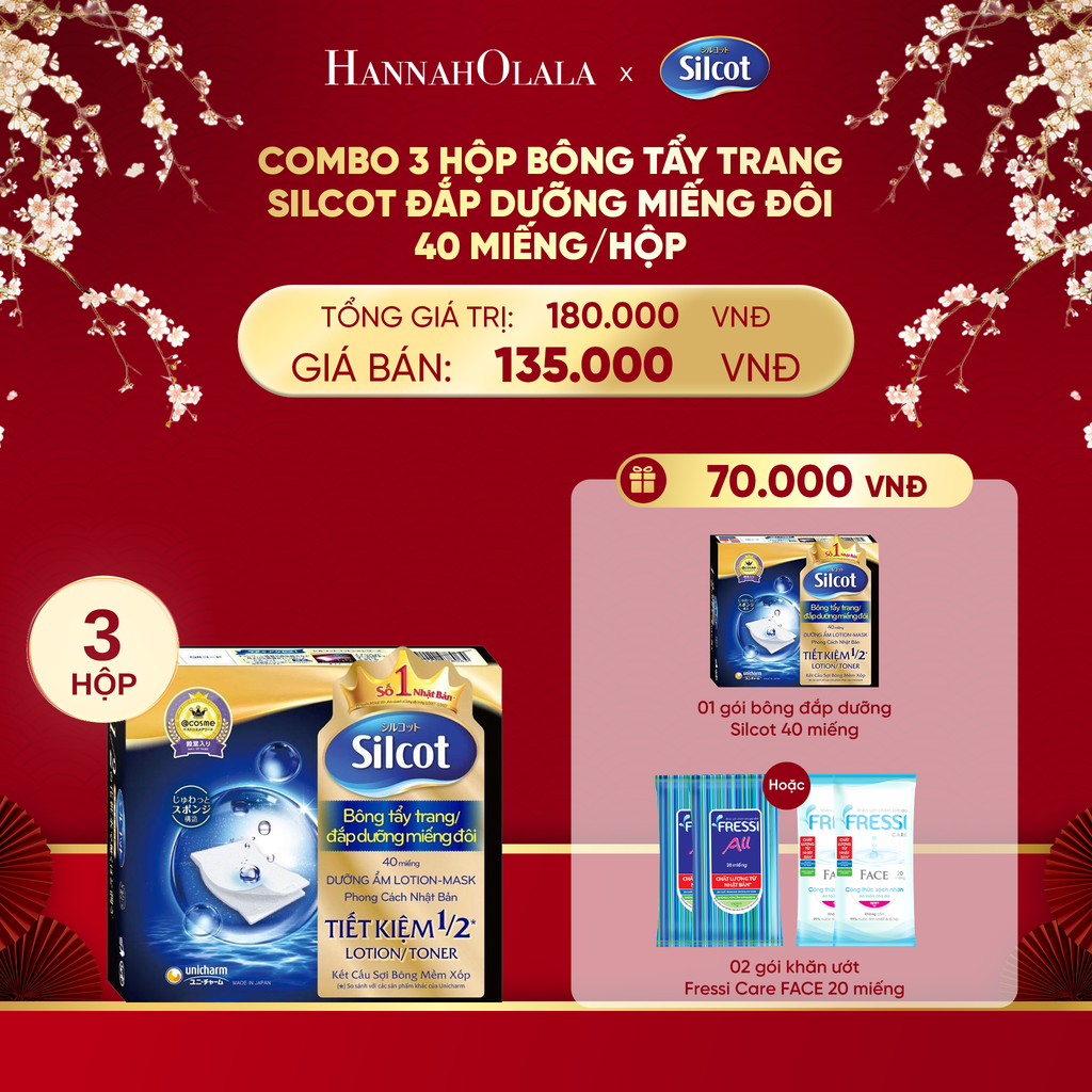  DEAL 5: COMBO 3 HỘP BÔNG TẨY TRANG SILCOT ĐẮP DƯỠNG MIẾNG ĐÔI 40 MIẾNG/HỘP 