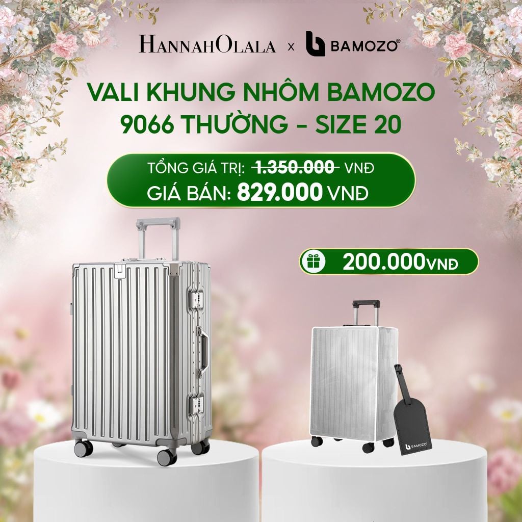  E1509_DEAL 3: VALI BAMOZO KHUNG NHÔM 9066 BẢN THƯỜNG (TẶNG BỌC VALI TRONG SUỐT + TAG HÀNH LÝ DA) 