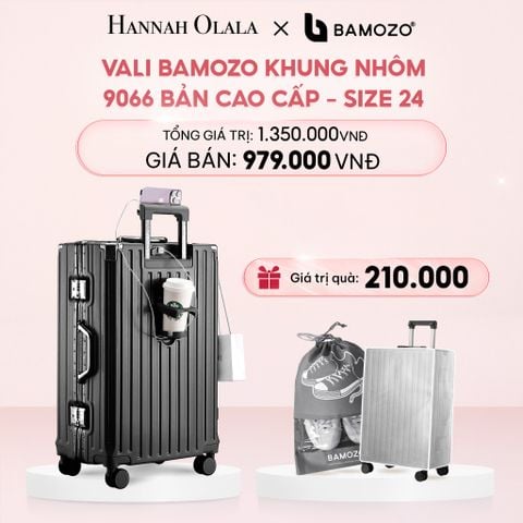  E4_DEAL 1: VALI BAMOZO KHUNG NHÔM 9066 BẢN CAO CẤP (TẶNG BỌC VALI CC TRONG SUỐT + TÚI ĐỰNG GIÀY) 