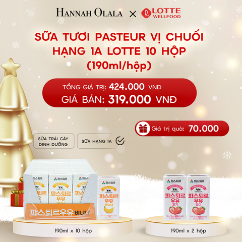  A1306_DEAL 5: SỮA TƯƠI PASTEUR VỊ CHUỐI HẠNG 1A LOTTE 10 HỘP (190ml/hộp) TẶNG 2 HỘP SỮA VỊ DÂU 