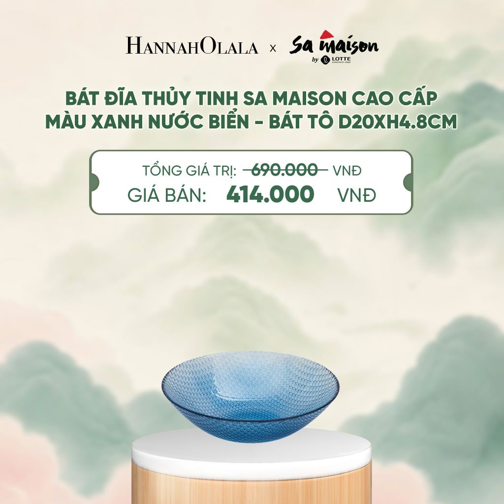  BÁT ĐĨA THỦY TINH SA MAISON CAO CẤP MÀU XANH NƯỚC BIỂN - DEAL 15 - A1758 