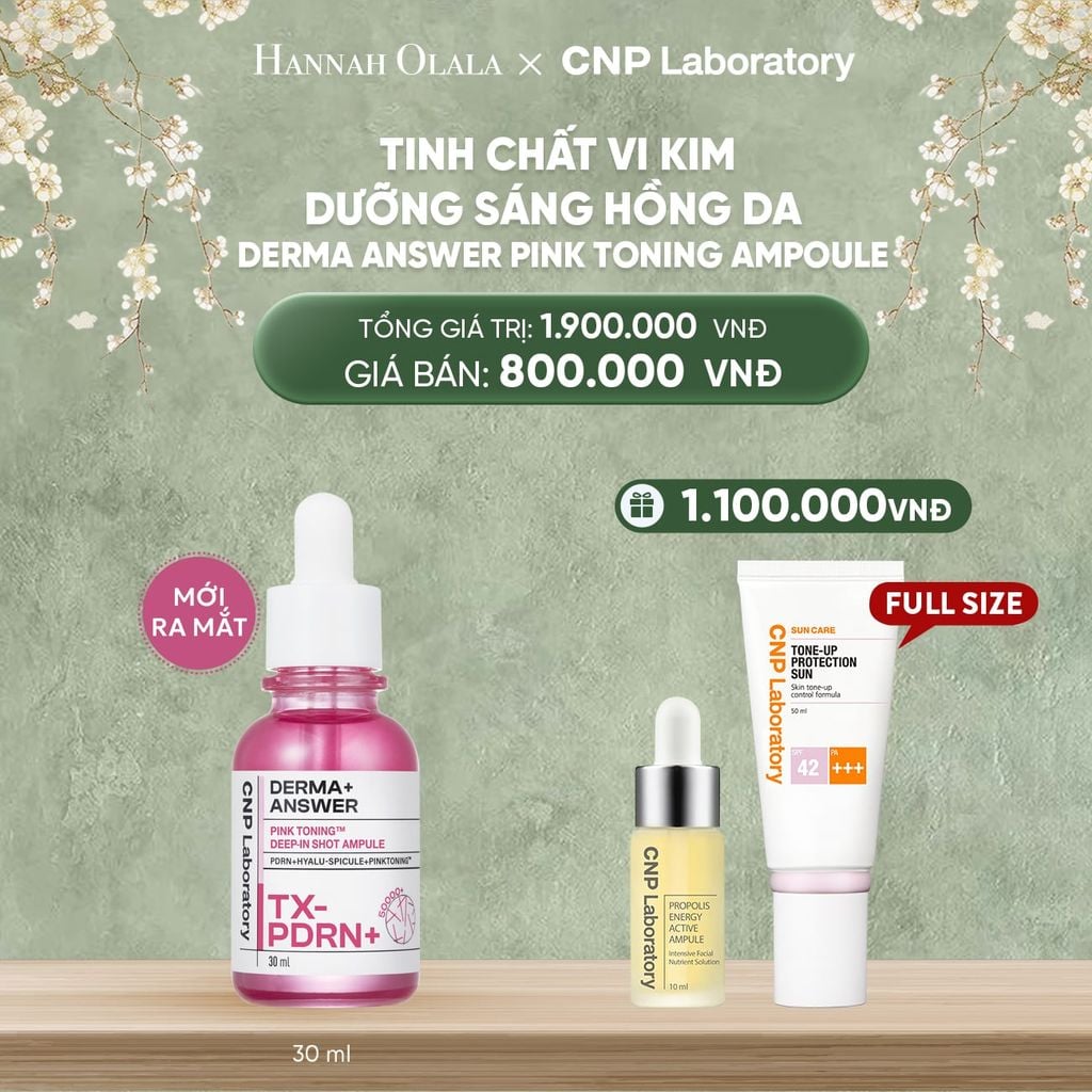  DEAL54: MỚI RA MẮT - TINH CHẤT VI KIM DƯỠNG SÁNG HỒNG DA CNP DERMA ANSWER PINK TONING AMPOULE 30ML 