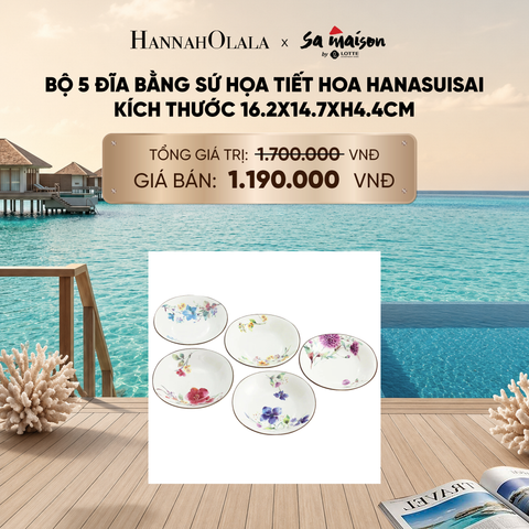  BỘ 5 ĐĨA BẰNG SỨ HỌA TIẾT HOA HANASUISAI, KÍCH THƯỚC 16.2X14.7XH4.4CM - DEAL 11 