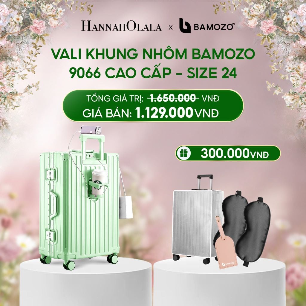  E1527_DEAL 2: VALI BAMOZO KHUNG NHÔM 9066 BẢN CAO CẤP (TẶNG BỌC VALI CC TRONG SUỐT + THẺ TAG DA CHỐNG THẤT LẠC + TÚI TOTE) 