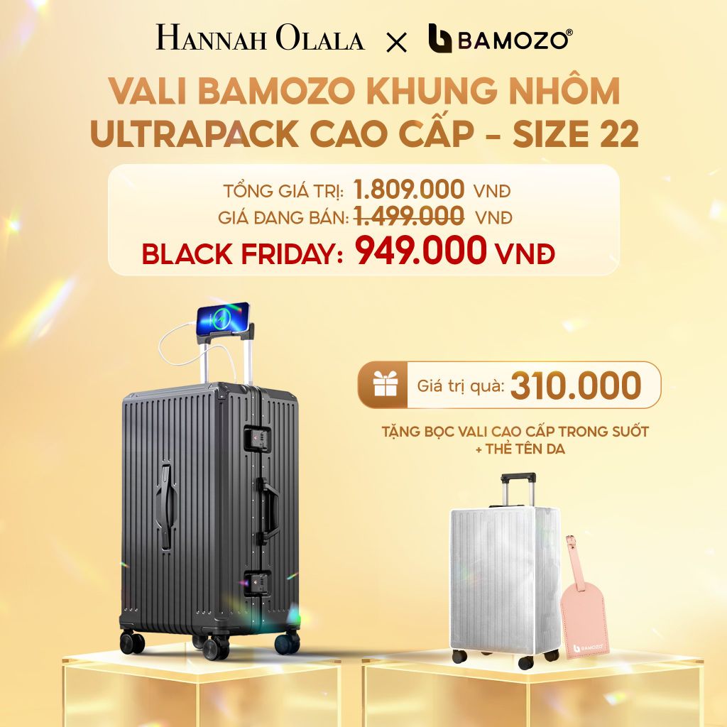  DEAL 4: VALI BAMOZO KHUNG NHÔM ULTRAPACK CAO CẤP (TẶNG BỌC VALI CC TRONG SUỐT + THẺ TÊN DA) 