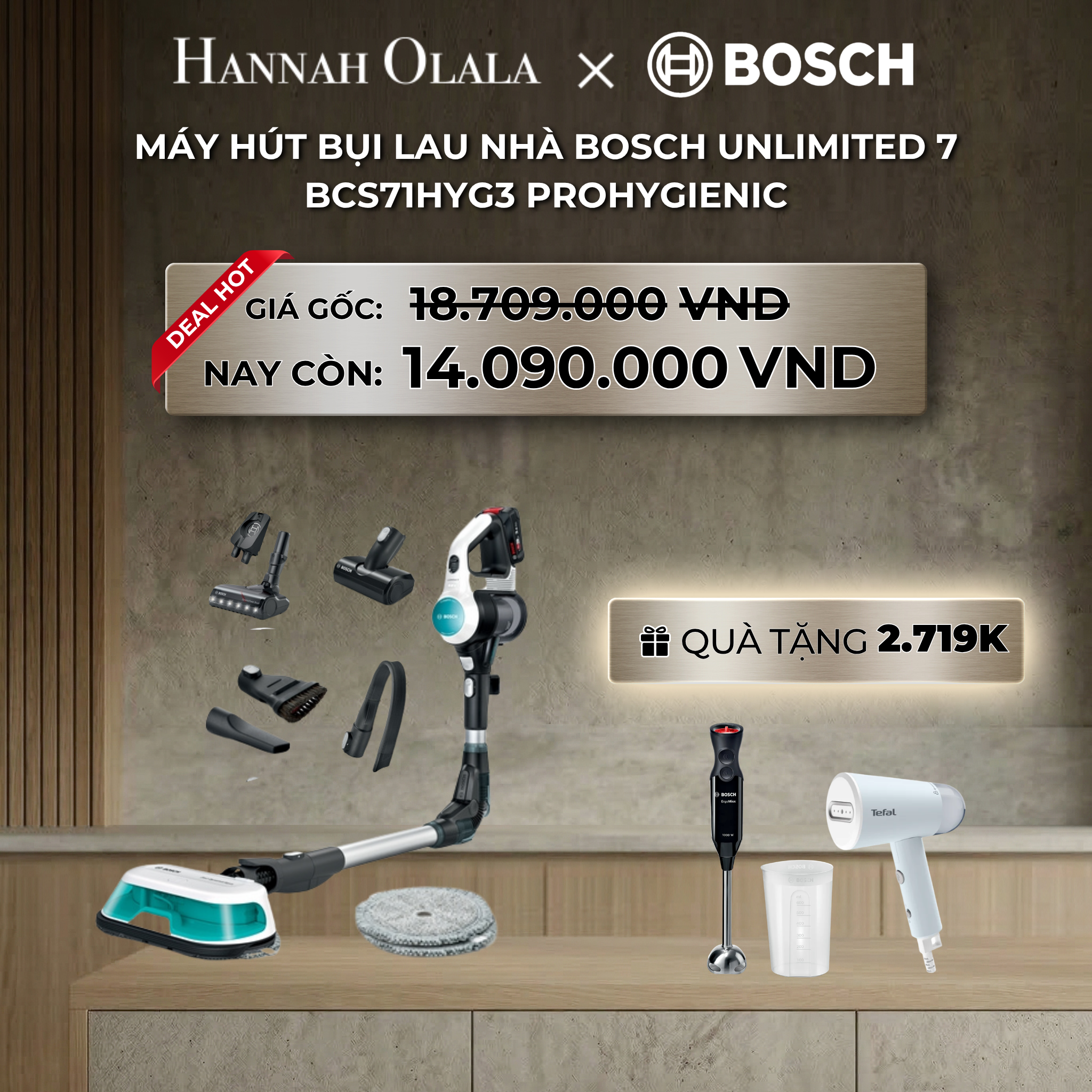 A1517_deal 5: máy hút bụi lau nhà bosch unlimited 7 bcs71hyg3 prohygienic