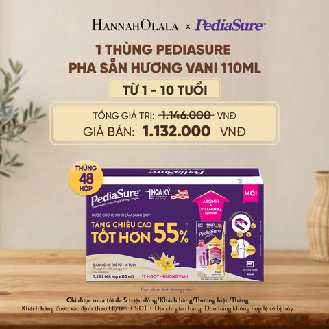  1 THÙNG PEDIASURE PHA SẴN HƯƠNG VANI 110ML (DÙNG CHO BÉ 1-10 TUỔI) - D129 
