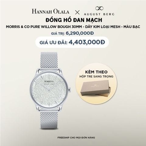  DEAL 5: ĐỒNG HỒ ĐAN MẠCH AUGUST BERG X MORRIS & CO - MẶT FOREST HARE PRIMROSE 30MM, KHUNG MÀU BẠC, DÂY PERLON 