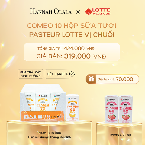  C824_DEAL 5: SỮA TƯƠI PASTEUR VỊ CHUỐI HẠNG 1A LOTTE 10 HỘP (190ml/hộp) 