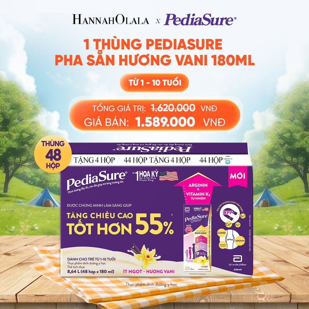  1 THÙNG PEDIASURE PHA SẴN HƯƠNG VANI 180ML DEAL 5: 