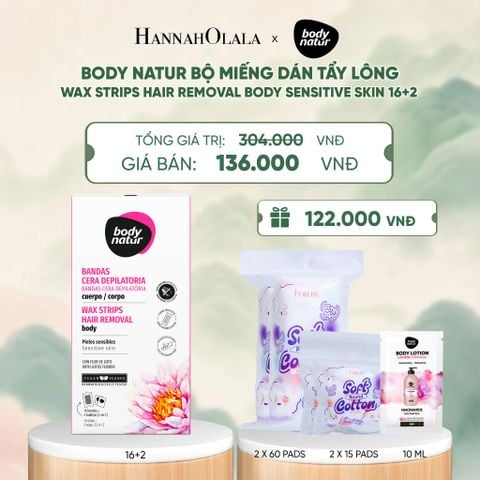  BODY NATUR BỘ MIẾNG DÁN TẨY LÔNG WAX STRIPS HAIR REMOVAL BODY SENSITIVE SKIN 16+2 - A1417 