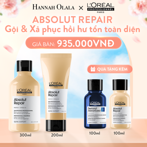  A471_DEAL 10: COMBO PHỤC HỒI TÓC HƯ TỔN LOREAL PROFESSIONNEL SERIE EXPERT ABSOLUT REPAIR GOLD DẦU GỘI 300ML VÀ DẦU XẢ 200ML CHĂM SÓC TÓC 