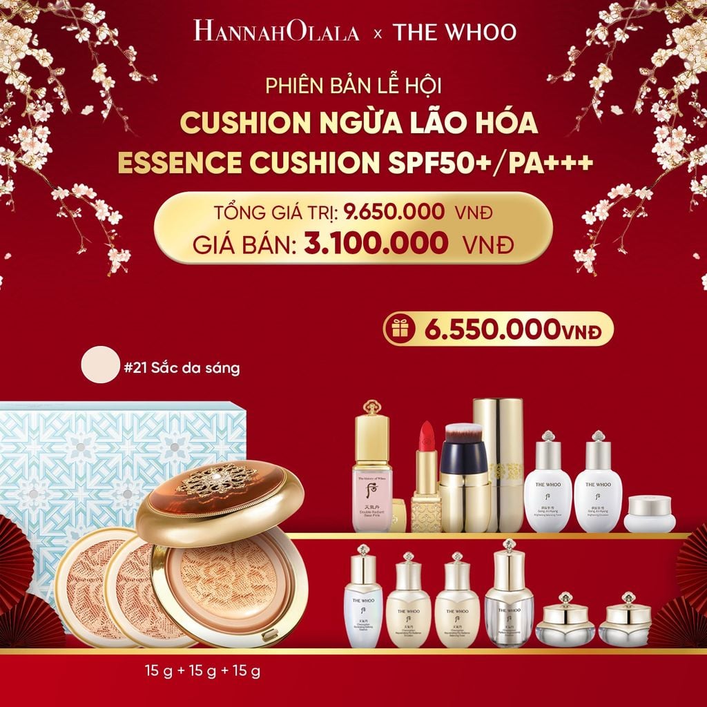  DEAL 06: PHIÊN BẢN LỄ HỘI - CUSHION NGỪA LÃO HÓA WHOO CHEONGIDAN ESSENCE CUSHION SPF50+/PA+++ - MÀU 21 