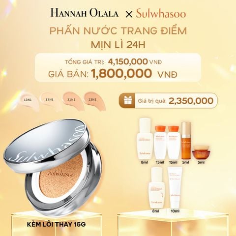  DEAL 5A: PHẤN NƯỚC TRANG ĐIỂM MỊN LÌ 24H (KÈM LÕI THAY THẾ) SULWHASOO PERFECTING CUSHION 15GX2 