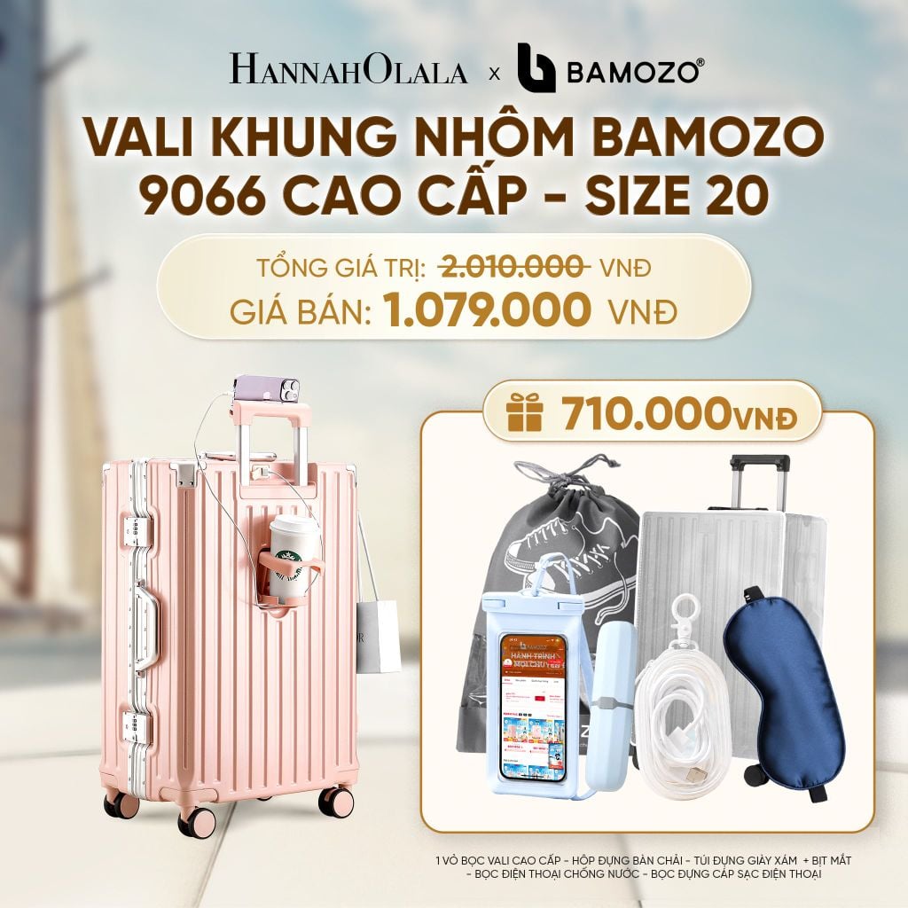  VALI BAMOZO KHUNG NHÔM 9066 BẢN CAO CẤP (TẶNG BỌC VALI CC TRONG SUỐT + HỘP ĐỰNG BÀN CHẢI + TÚI ĐỰNG GIÀY XÁM + TÚI ĐỰNG ĐT CHỐNG NƯỚC + TÚI ĐỰNG CÁP SẠC) - A1592 