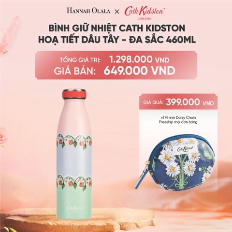  DEAL 6: BÌNH GIỮ NHIỆT CATH KIDSTON PHONG CÁCH VINTAGE ANH QUỐC HOẠ TIẾT STRAWBERRY - HỒNG 