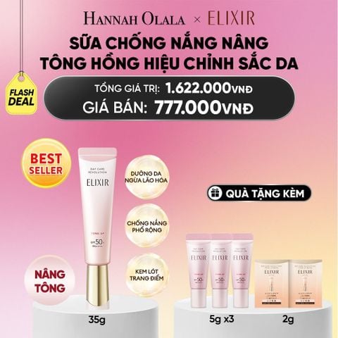  [SẮC HỒNG BABY] KEM CHỐNG NẮNG DẠNG SỮA NÂNG TÔNG CHO DA XỈN MÀU ELIXIR DAY CARE REVOLUTION TONE UP PINK+ 35G - DEAL 6.1 