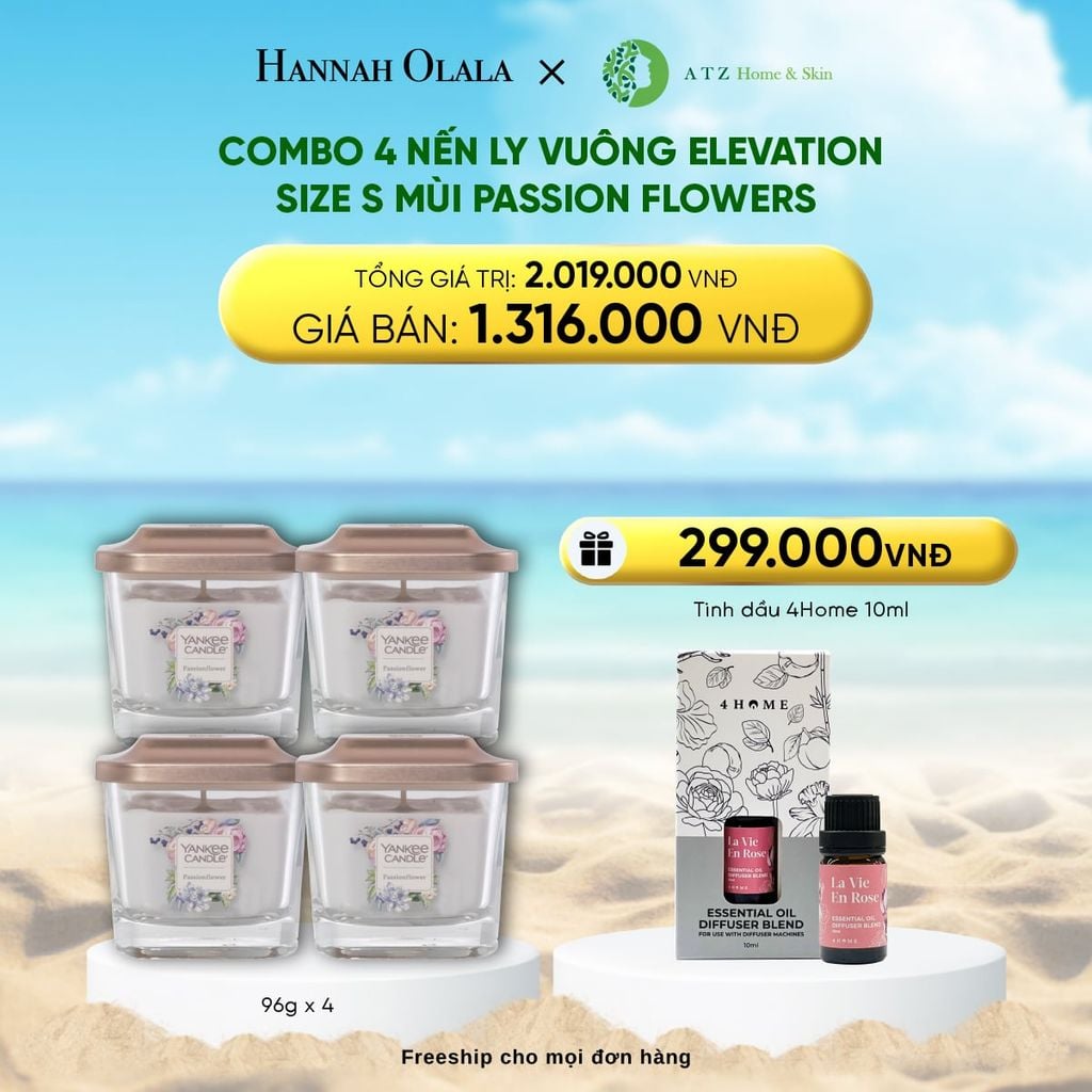  DEAL 6: MUA COMBO 4 NẾN LY VUÔNG ELEVATION SIZE S MÙI PASSION FLOWERS 