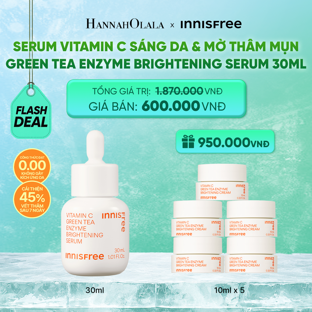  [FLASH DEAL] SERUM VITAMIN C SÁNG DA MỜ THÂM MỤN INNISFREE GREEN TEA ENZYME BRIGHTENING SERUM 30ML_K211 