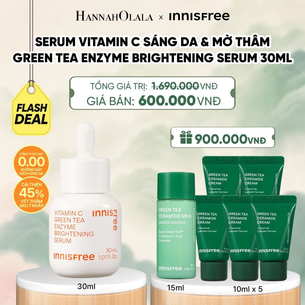  [FLASH DEAL] SERUM VITAMIN CSÁNG DA MỜ THÂM MỤN INNISFREE GREEN TEA ENZYME BRIGHTENING 30ML - A1624 