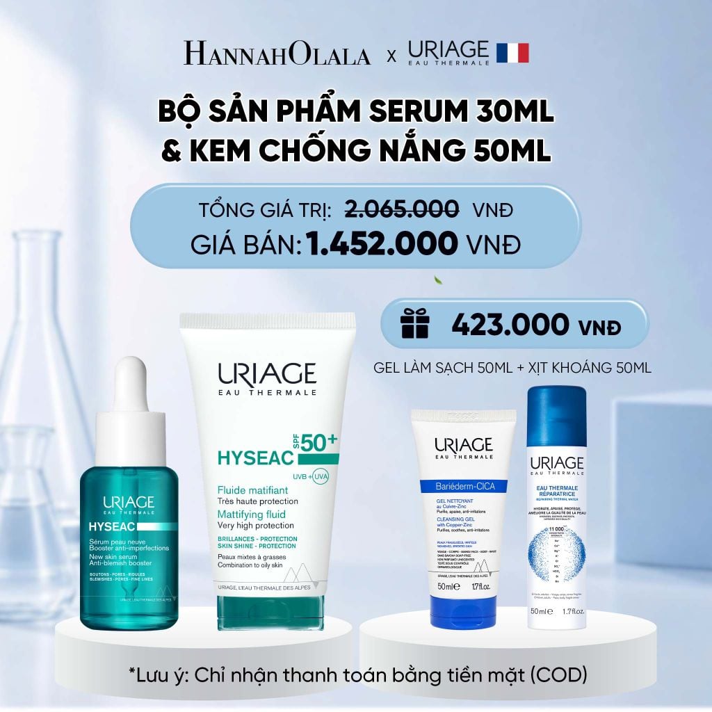  BỘ SẢN PHẨM SERUM 30ML & KEM CHỐNG NẮNG 50ML URIAGE HYSEAC CHO DA DẦU MỤN 