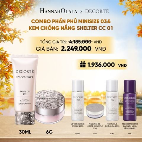  COMBO PHẤN PHỦ MINISIZE 03 HỒNG PHẤN TRONG & KEM CHỐNG NẮNG DECORTÉ UV COMFORT TONE UP (NÂNG TÔNG) - E1113 