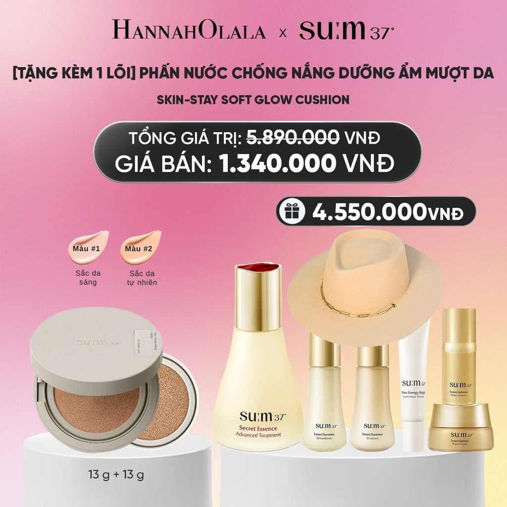  [TẶNG KÈM 1 LÕI] PHẤN NƯỚC CHỐNG NẮNG DƯỠNG ẨM MƯỢT DA SUM37 SKIN-STAY SOFT GLOW CUSHION_A444 