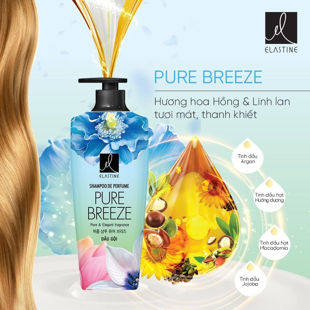  COMBO 02 DẦU GỘI & XẢ ELASTINE DE PERFUME HƯƠNG NƯỚC HOA 600ML 