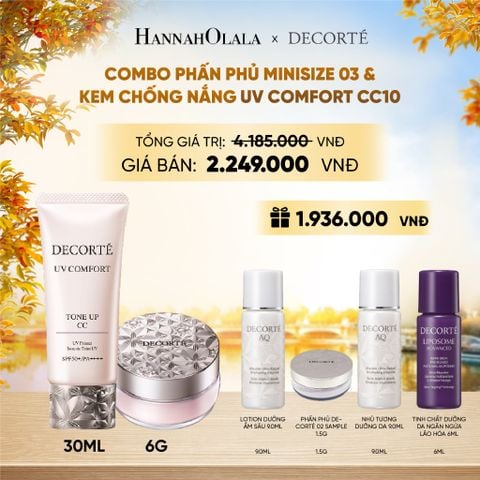  COMBO PHẤN PHỦ MINISIZE 03 HỒNG PHẤN TRONG & KEM CHỐNG NẮNG DECORTÉ UV COMFORT TONE UP (NÂNG TÔNG) - E1113 