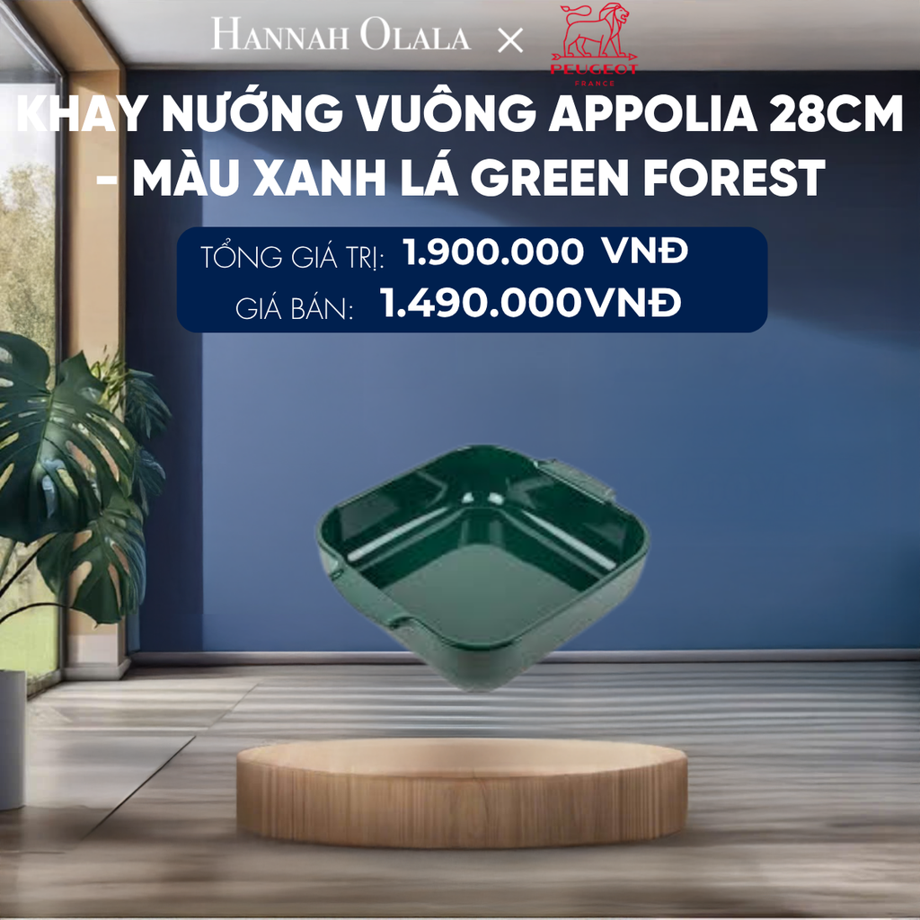  KHAY NƯỚNG VUÔNG APPOLIA 28CM - MÀU XANH LÁ GREEN FOREST 