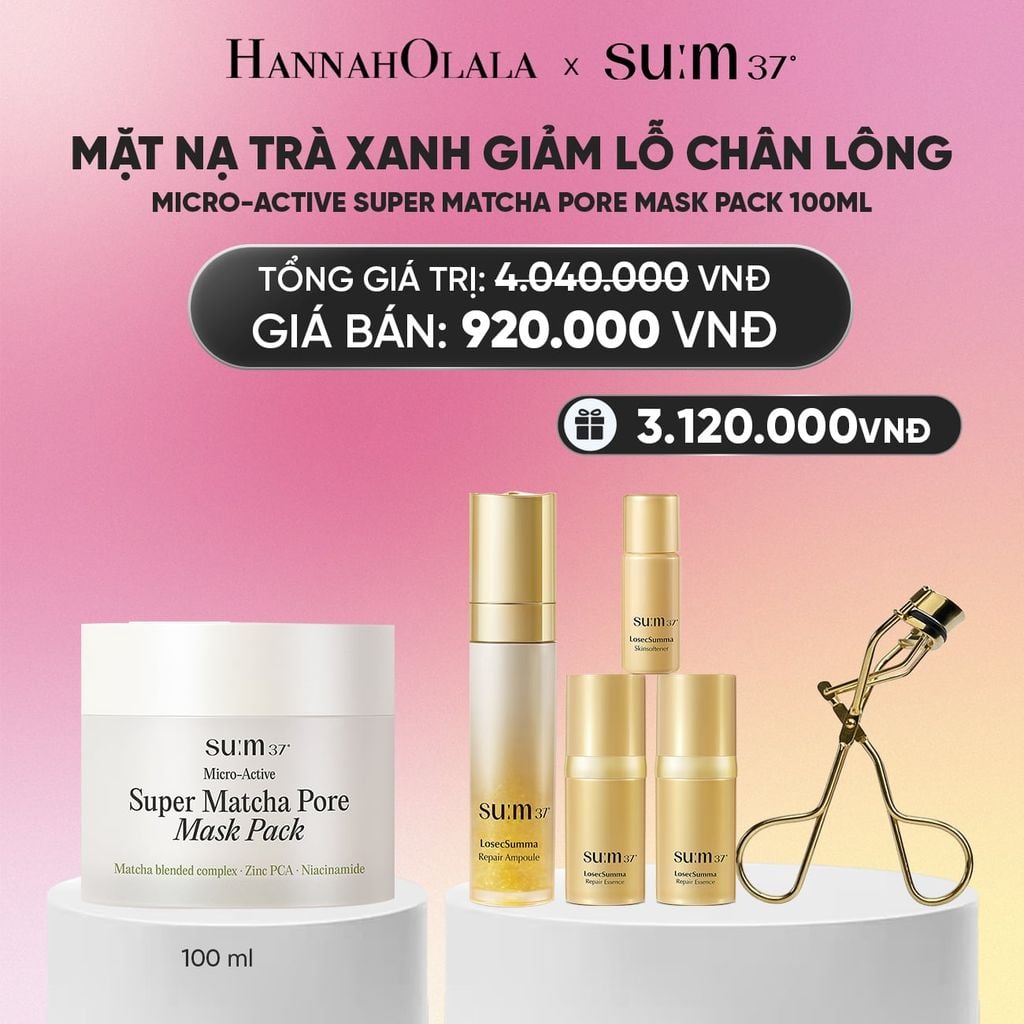  MẶT NẠ TRÀ XANH GIẢM LỖ CHÂN LÔNG SU:M37 MICRO-ACTIVE SUPER MATCHA PORE MASK PACK 100ML_A438 