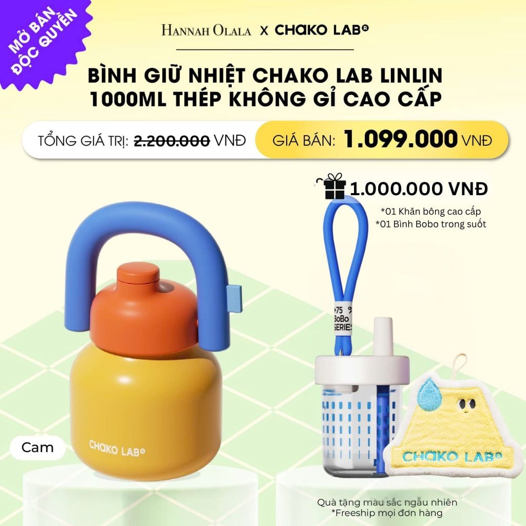  BÌNH GIỮ NHIỆT CHAKO LAB LINLIN 1000ML THÉP KHÔNG GỈ CAO CẤP _ DEAL 14 