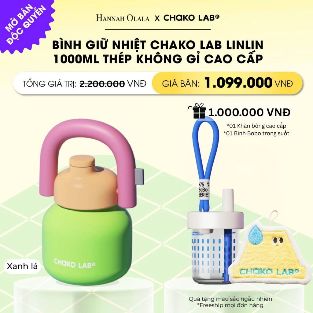  BÌNH GIỮ NHIỆT CHAKO LAB LINLIN 1000ML THÉP KHÔNG GỈ CAO CẤP _ DEAL 14 