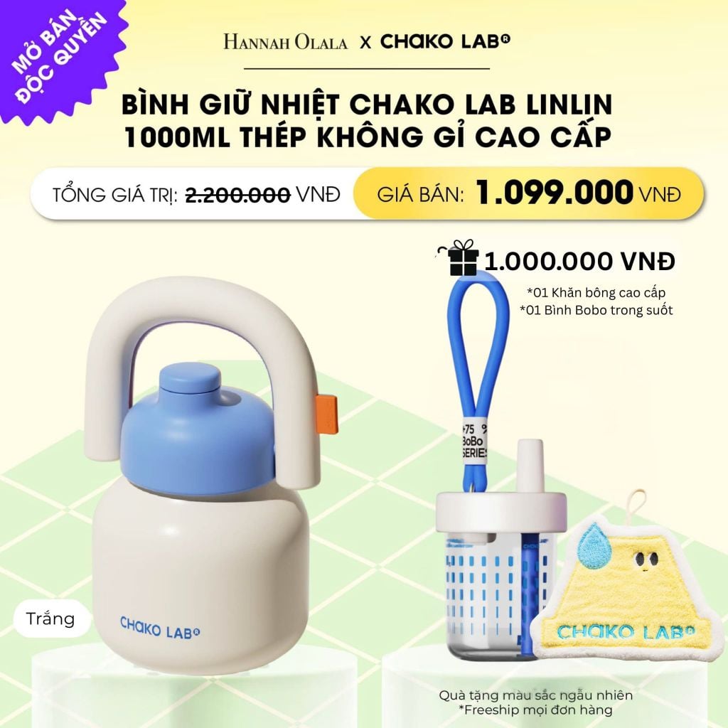  BÌNH GIỮ NHIỆT CHAKO LAB LINLIN 1000ML THÉP KHÔNG GỈ CAO CẤP _ DEAL 14 
