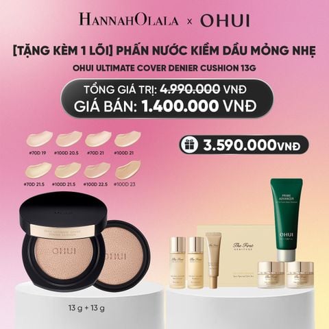  [TẶNG KÈM 1 LÕI] PHẤN NƯỚC KIỀM DẦU MỎNG NHẸ OHUI ULTIMATE COVER DENIER CUSHION 13G_ A854 BK 