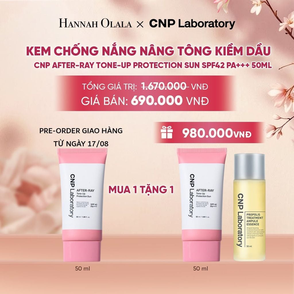  PHIÊN BẢN 2026 - KEM CHỐNG NẮNG NÂNG TÔNG KIỀM DẦU CNP AFTER-RAY TONE-UP PROTECTION SUN SPF42 PA+++ 50ML [PRE-ORDER GIAO HÀNG TỪ NGÀY 17/08] - A67 