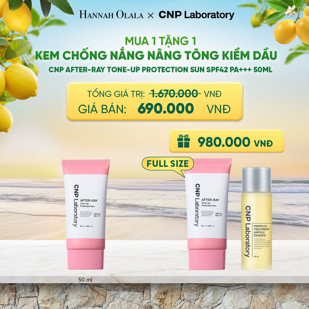  PHIÊN BẢN 2026 - KEM CHỐNG NẮNG NÂNG TÔNG KIỀM DẦU CNP AFTER-RAY TONE-UP PROTECTION SUN SPF42 PA+++ 50ML - A1 