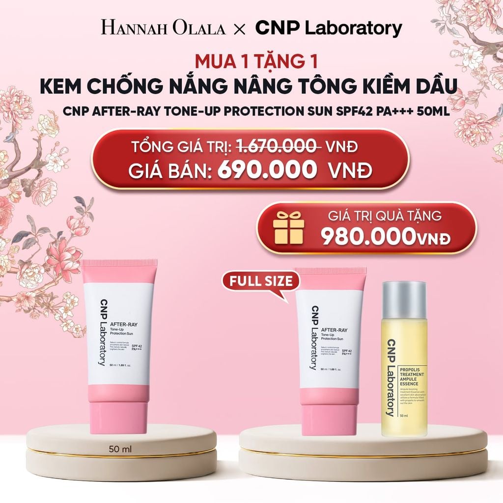  PHIÊN BẢN 2026 - KEM CHỐNG NẮNG NÂNG TÔNG KIỀM DẦU CNP AFTER-RAY TONE-UP PROTECTION SUN SPF42 PA+++ 50ML 