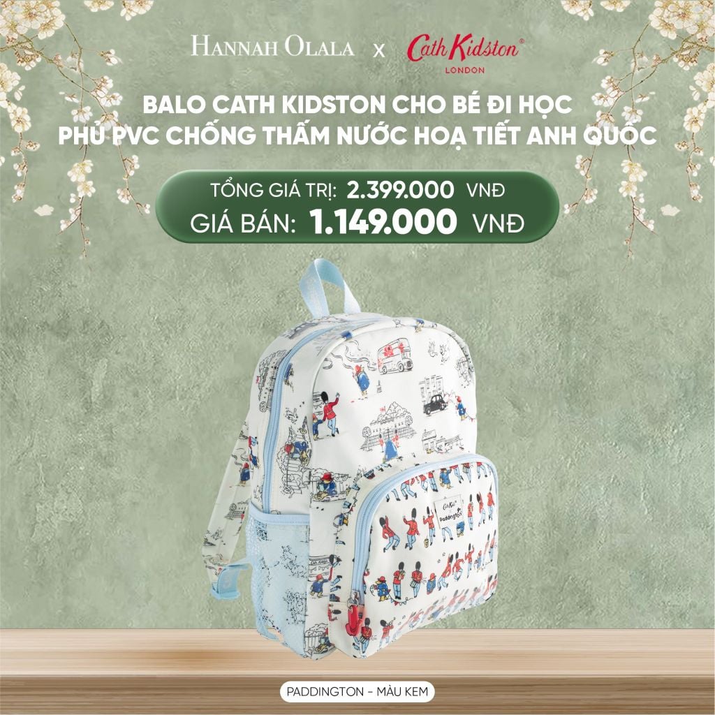  DEAL 6: BALO CATH KIDSTON CHO BÉ ĐI HỌC PHỦ PVC CHỐNG THẤM NƯỚC HOẠ TIẾT ANH QUỐC ĐÁNG YÊU 